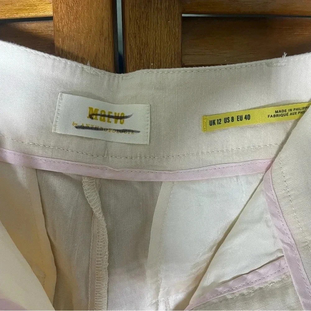 Meave By Anthropologie Long Lined Linen Blend Ivory Shorts Size 8 - Picture 7 of 9